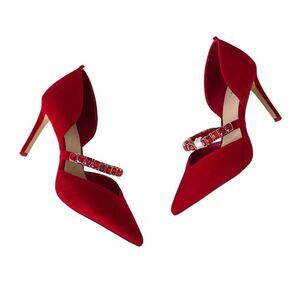 Boden Crystal Strap Courts Jewel Velvet Pump Heels Poinsettia Red EU 40 US 8.5